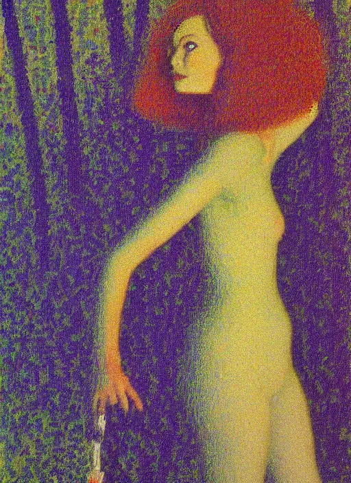 Prompt: a film still of suspiria by dario argento 1 9 7 7 movie, painted by georges seurat, impressionism, pointillism, high quality, detailed