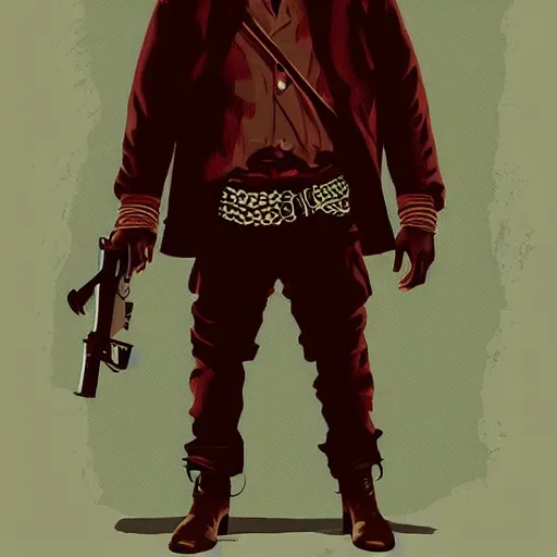 Image similar to kanye west in illustration red dead redemption 2 artwork of kanye west, in the style of red dead redemption 2 loading screen, by stephen bliss