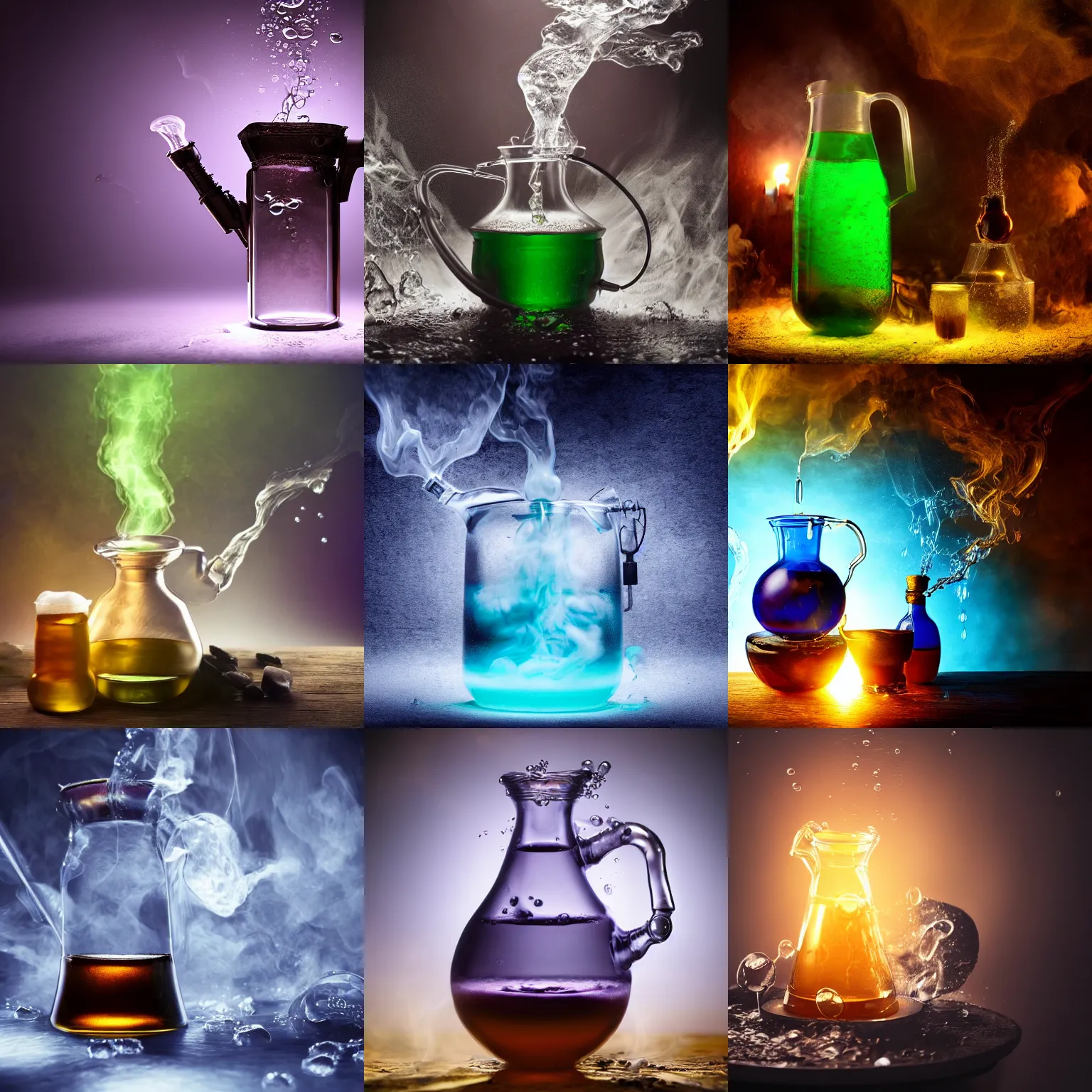 Prompt: brewing a mystical potion a bubbling magical liquid,studio lighting,fantasy,4k,realistic