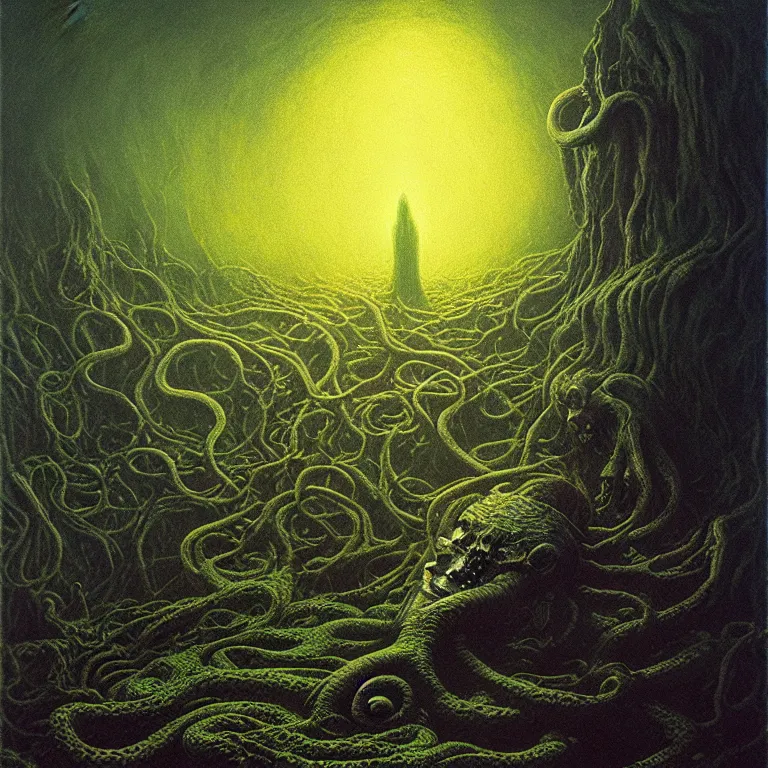 Image similar to a cinematic scene from the cthulhu, solidity and eternity, lovecraft, concept art by beksinski and jean delville, dramatic lighting, ultra hd, hdr, 8 k