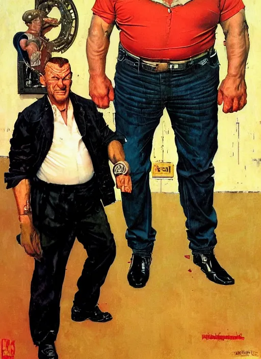 Image similar to full body and head portrait of dorian yates as kingpin, painted by norman rockwell and phil hale and greg staples and tom lovell and frank schoonover and jack kirby