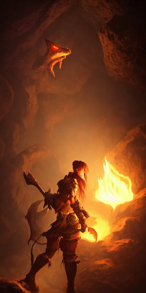 Image similar to a epic hero adventurer holding a torch in a dark cave, fantsy, concept art, artgerm, monster hunter world, 8 k realistic, radiant light, frostbite 3 engine, dof, cryengine, digital art, detailed background