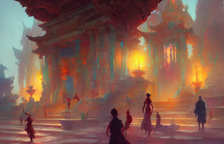 Image similar to greg manchess concept art of a the colorful temple dimension, key visual, ambient lighting, highly detailed, digital painting, artstation, concept art, sharp focus, by makoto shinkai and akihiko yoshida and hidari and wlop and greg rutkowski