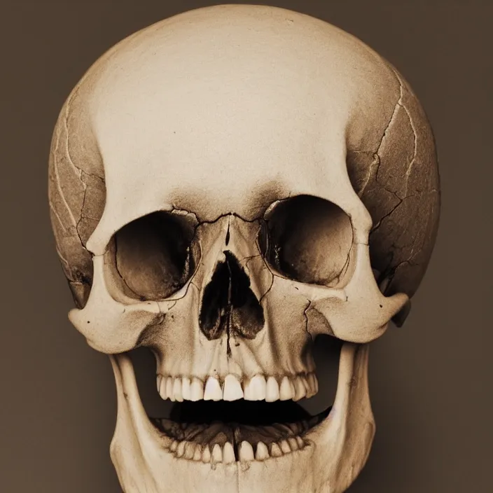 Prompt: hq studio portrait of a skull smiling at you