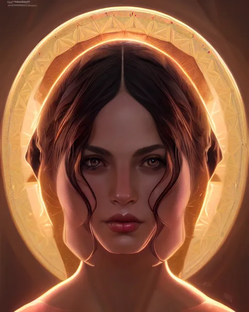 Image similar to symmetry portrait of brunette princess, glam, deco, glowing intricate, elegant, highly detailed, digital painting, artstation, concept art, smooth, sharp focus, illustration, art by artgerm and greg rutkowski and fra angelico and unreal engine 5