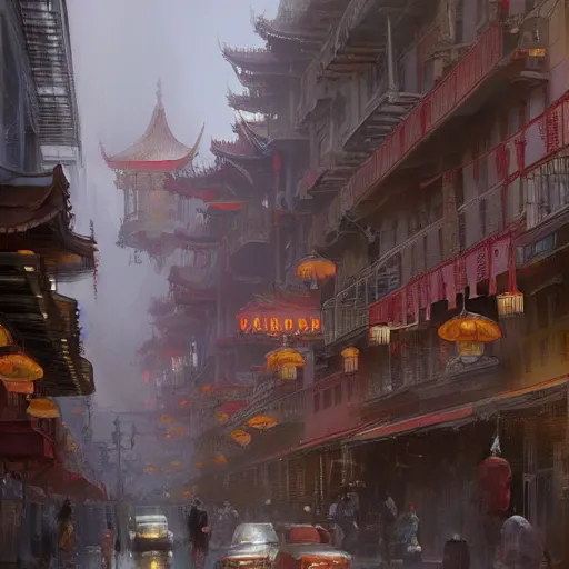 Image similar to concept art, chinatown of san francisco, by james gurney, greg rutkowski, john howe, artstation