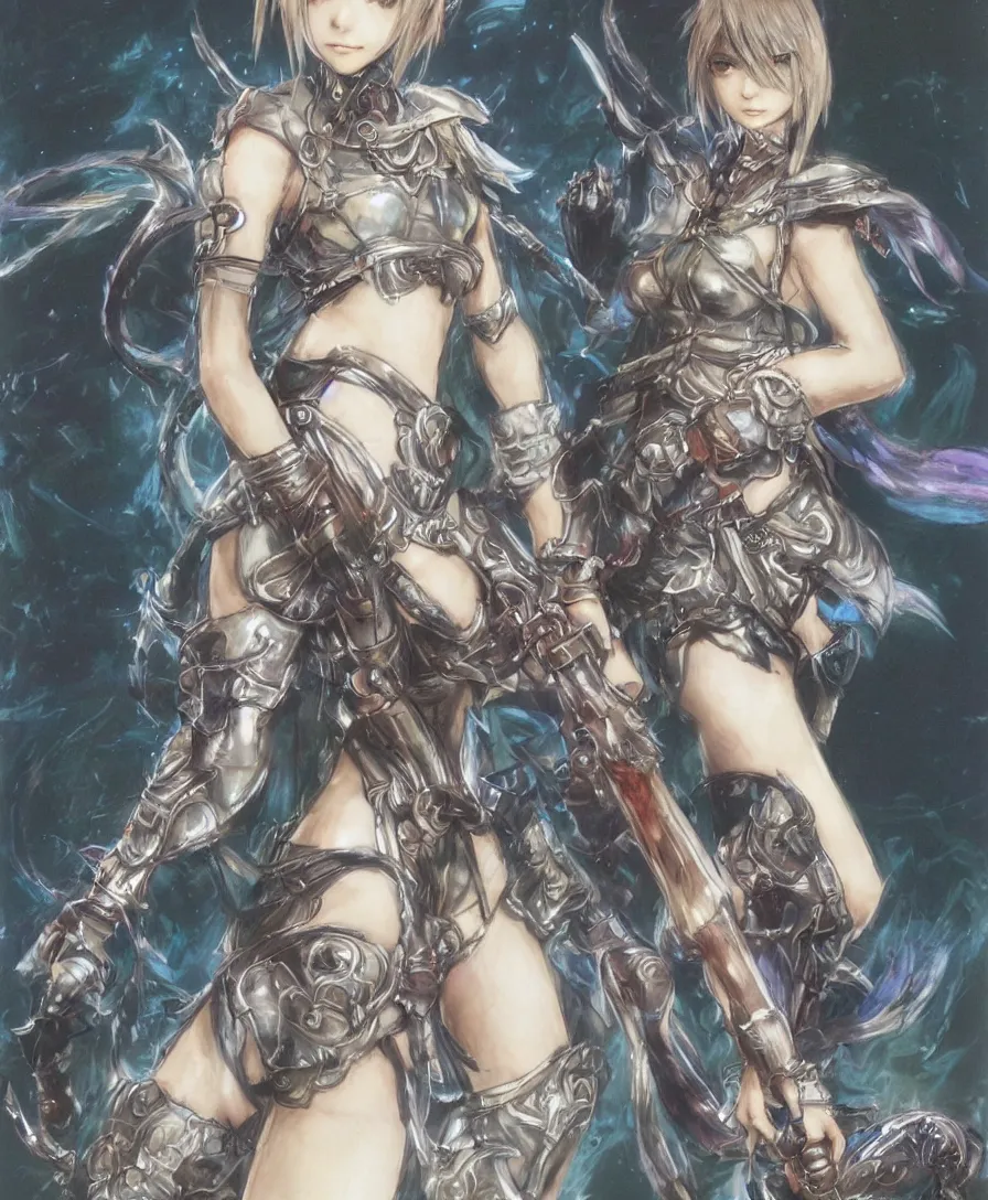 Prompt: concept art of a cute female video game character, final fantasy, rpg, japanese rpg, yoshitaka amano