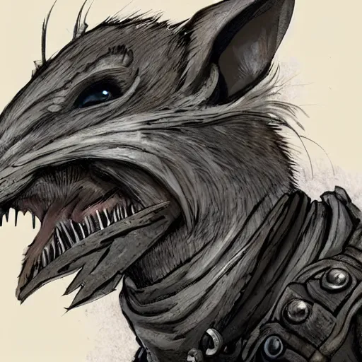 Prompt: A rat dressed like in Mad Max in the style of a DnD character portrait, concept art