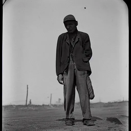 Prompt: A sad beautiful man with three legs. A photograph by Dorothea Lange