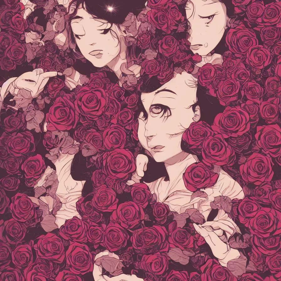 Image similar to portrait, princess, roses, satoshi kon, ethereal, glossy, laurie greasley, unconscious, illusions, intuition
