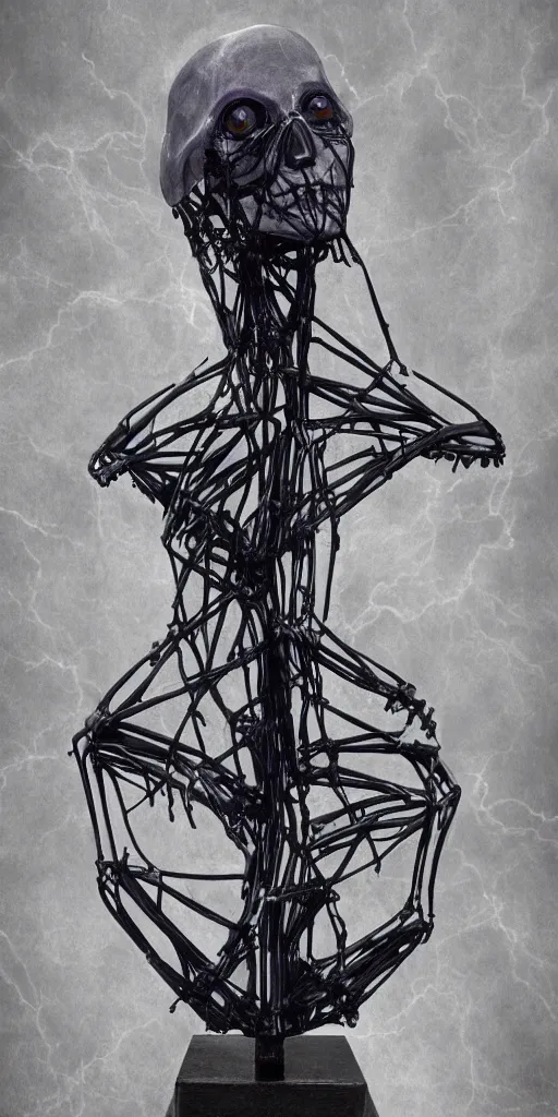 Image similar to priestess, luminous veins, style of ravens stormy sky of foreboding, dora maar and cecile beaton, occult, cinematic, robotic bust, skeletal omens, volumetric light, rim light, gothic, 8 k