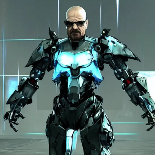 Prompt: Screenshot of Walter White with cybernetic battle armor as a boss in metal gear rising, highly detailed, 4k concept art