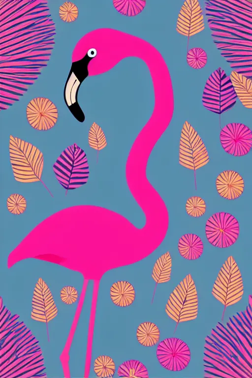 Prompt: minimalist boho style art of a colorful flamingo, illustration, vector art