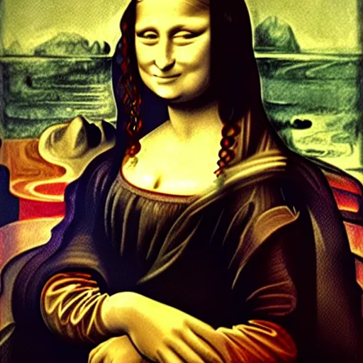 Prompt: mona lisa painted by edvard munch