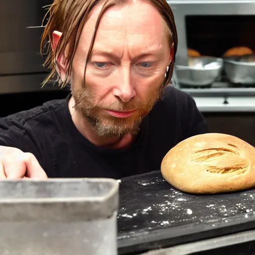 Image similar to thom yorke baking bread