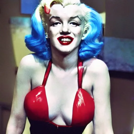 Prompt: A modern color photograph of Marilyn Monroe portraying Harley Quinn in 2022