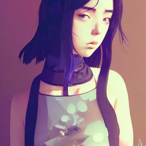 Image similar to a beautiful young japanese billie eilish kat dennings alluring instagram model in elaborate latex tank top, by guweiz and wlop and ilya kuvshinov and artgerm and makoto shinkai and studio ghibli, symmetrical eyes, aesthetic, gorgeous, stunning, alluring, attractive, artstation, deviantart, pinterest, digital art