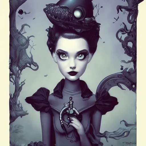 Image similar to Lofi portrait, Pixar style by Joe Fenton and Stanley Artgerm and Tom Bagshaw and Tim Burton, side glance