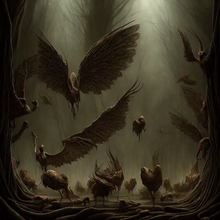 Image similar to epic professional digital art of hungry winged smooth bodied creatures, moody atmospheric lighting, painted, intricate, detailed, foreboding, by leesha hannigan, wayne haag, reyna rochin, ignacio fernandez rios, mark ryden, iris van herpen,, epic, stunning, gorgeous, much wow, cinematic, masterpiece.