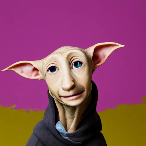 Prompt: photographic portrait of dobby from peepshow, 8 k