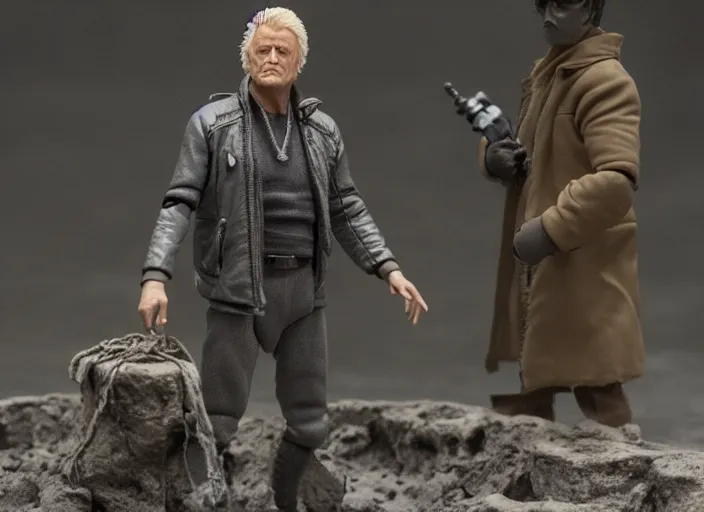 Prompt: product photography of a claymation action figure rutger hauer in blade runner, depth of field, zeiss lens, detailed, centered, by erwin olaf, joop geesink, wes anderson, breathtaking, 8 k resolution, extremely detailed, beautiful, establishing shot, realistic materials, hyperrealistic