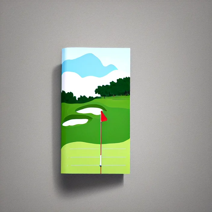 Image similar to a simplistic artwork illustration, logo design, graphic design, cute museum / golf related book covers, cartoon, horizontal orientation, very coherent, simplistic, high detail, photoshop render, 8 k