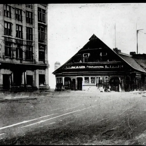 Image similar to a old, worn out photograph of the sydney oprea house taken in 1 9 2 4, photograph on table