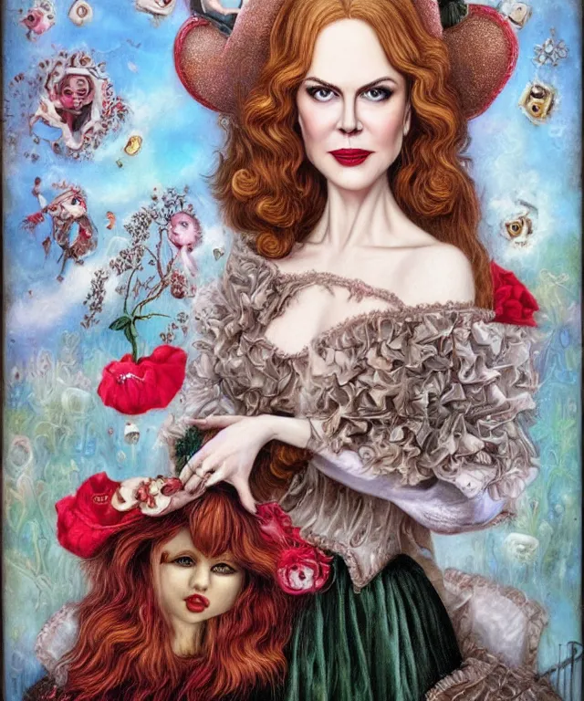 Image similar to portrait of Nicole Kidman in wonderland, lowbrow painting by Mark Ryden