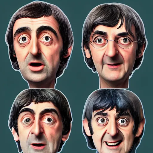 Image similar to the beatles except they're all mr. bean hyperrealism photo - realistic by james gurney artstation 8 k