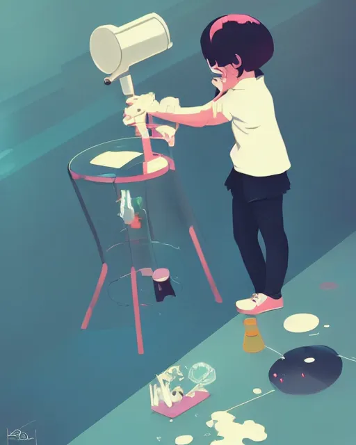 Image similar to a little girl is doing a science experiment. clean cel shaded vector art. minimalist illustration art by lois van baarle, artgerm, helen huang by makoto shinkai and ilya kuvshinov, rossdraws