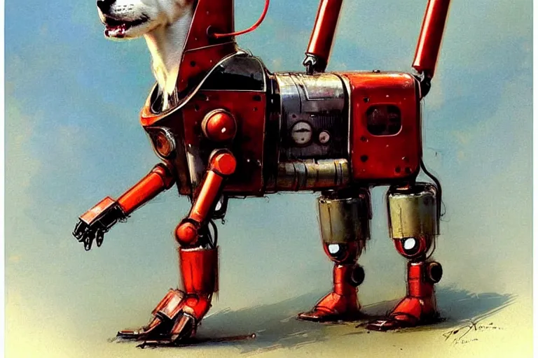 Image similar to adventurer ( ( ( ( ( 1 9 5 0 s retro future robot android dog. muted colors. ) ) ) ) ) by jean baptiste monge!!!!!!!!!!!!!!!!!!!!!!!!! chrome red