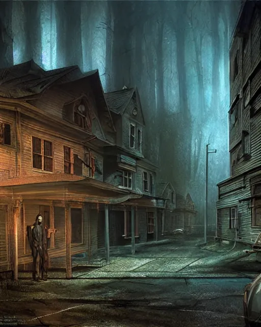 Prompt: concept illustration from the'0 0 s supernatural thriller'', a high quality high detail digital matte painting by david mattingly and samuel araya and tim jacobus and michael whelan, hd 4 k 8 k, realistic hyperdetailed scene painting, photorealistic lighting, urban horror aesthetic, composition and scene layout inspired by gregory crewdson and brendon burton.