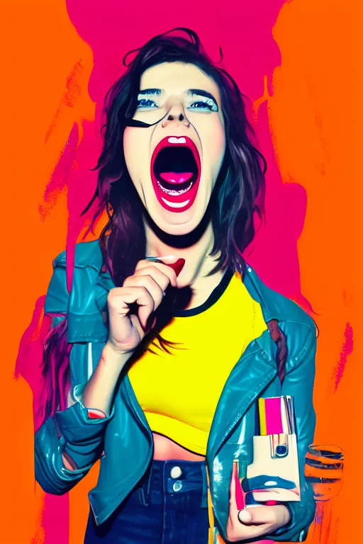 Prompt: girl screamin yolo - aesthetic, no layer duplicate, 4 k, illustration, comical, acrylic paint style, pencil style, torn cosmo magazine style, pop art style, ultrarealism, by mike swiderek, jorge lacera, ben lo, tyler west
