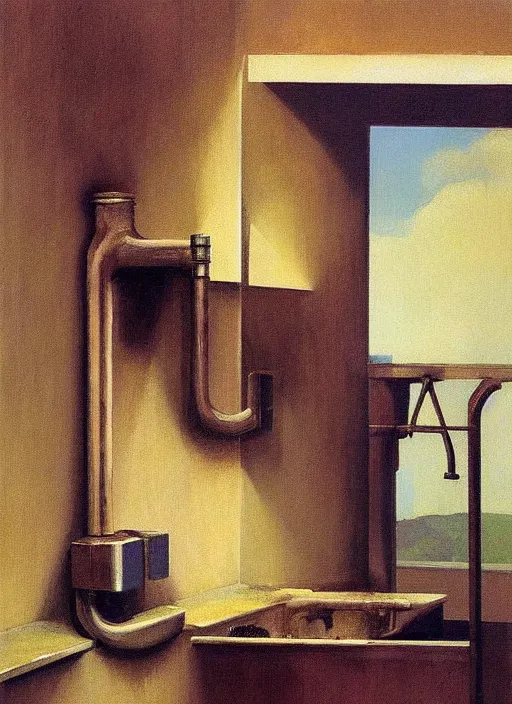 Image similar to water faucet dripping Edward Hopper and James Gilleard, Zdzislaw Beksinski, highly detailed