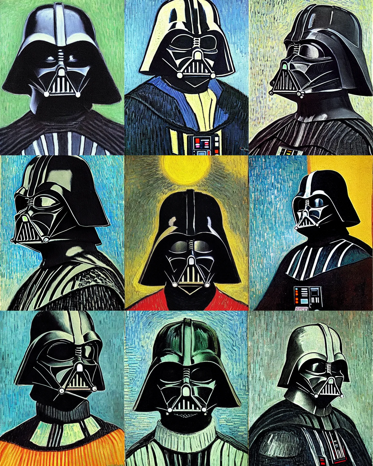 Prompt: Darth Vader Self-portrait without a beard by Vincent van Gogh