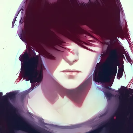 Image similar to portrait of a teen girl with short red hair, dramatic lighting, anime illustration by Alexis Franklin, Greg rutkowski, yoji shinkawa, 4k, digital art, concept art, trending on artstation, アニメ, featured on pixiv