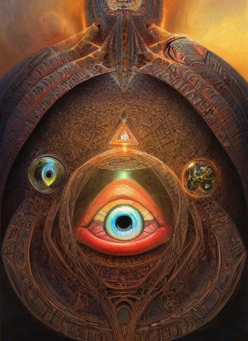 Prompt: all seeing eye, egyptian, shamanic poster lsd art, intricate, elegant, highly detailed, centered, digital painting, artstation, concept art, smooth, sharp focus, illustration, artgerm, tomasz alen kopera, peter mohrbacher, donato giancola, joseph christian leyendecker, wlop, frank frazetta