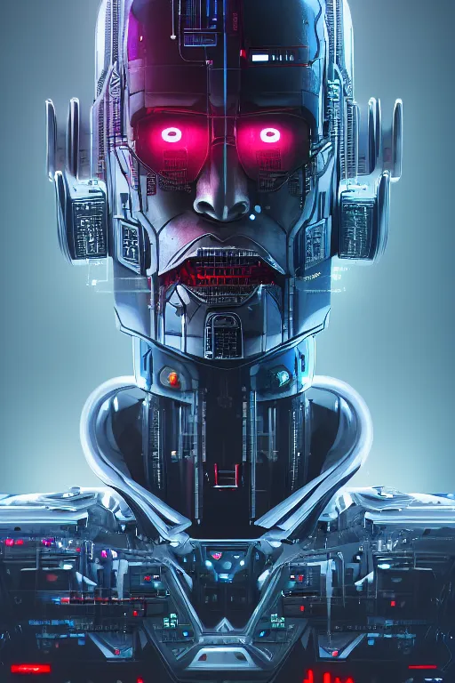 Prompt: a portrait of a evil robot dancing techno - style, cyberpunk concept art, trending on artstation, highly detailed, intricate, sharp focus, digital art, 8 k