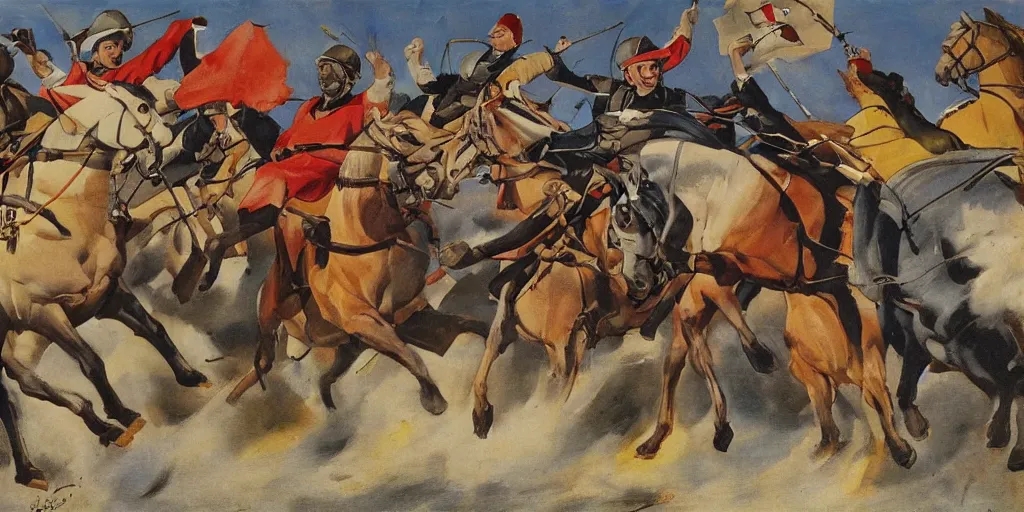 Image similar to cavalry charge, italian futurism style