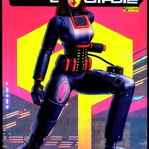 Image similar to cable plugged into cyberdeck, right temple, cyberpunk woman, computer, 1 9 7 9 omni magazine cover, style by vincent di fate, cyberpunk 2 0 2 0