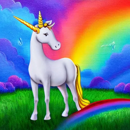 Prompt: a unicorn under a rainbow