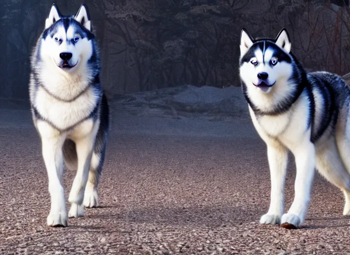 Image similar to film still of a husky in a white vest in the new sci - fi movie, 8 k