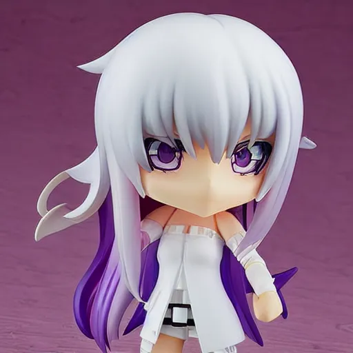 Prompt: neon white video game, neon violet, an anime nendoroid of neon violet, figurine, detailed product photo