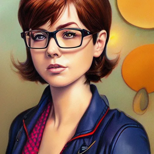 Prompt: velma dinkley portrait, close up, concept art, intricate details, highly detailed photorealistic portrait by michael komarck, adam hughes, seseon yoon, artgerm and warren louw