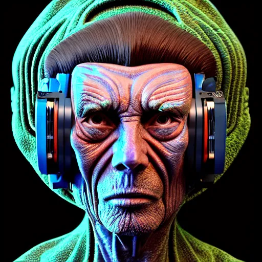 Prompt: Colour Photography of 1000 years old man with highly detailed 1000 years old face wearing higly detailed cyberpunk VR Headset designed by Josan Gonzalez Many details. Man raging screaming . In style of Josan Gonzalez and Mike Winkelmann andgreg rutkowski and alphonse muchaand Caspar David Friedrich and Stephen Hickman and James Gurney and Hiromasa Ogura. Rendered in Blender