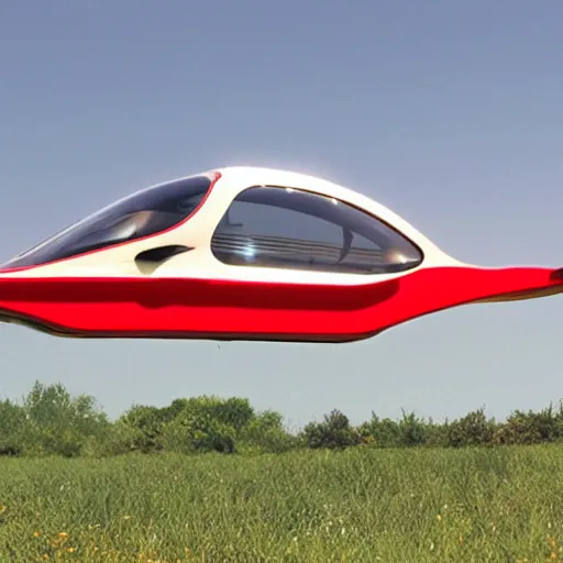 Image similar to 1970s red sporty electric flying hovercar 35mm 8k product photo