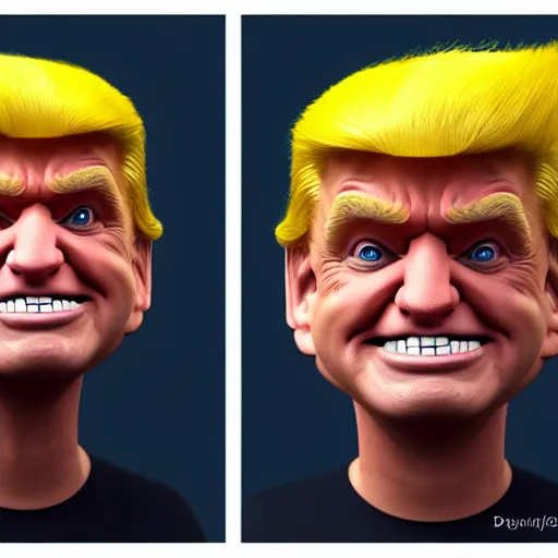 Image similar to Donald Trump as a troll doll, digital art, artstation, trending, cgsociety