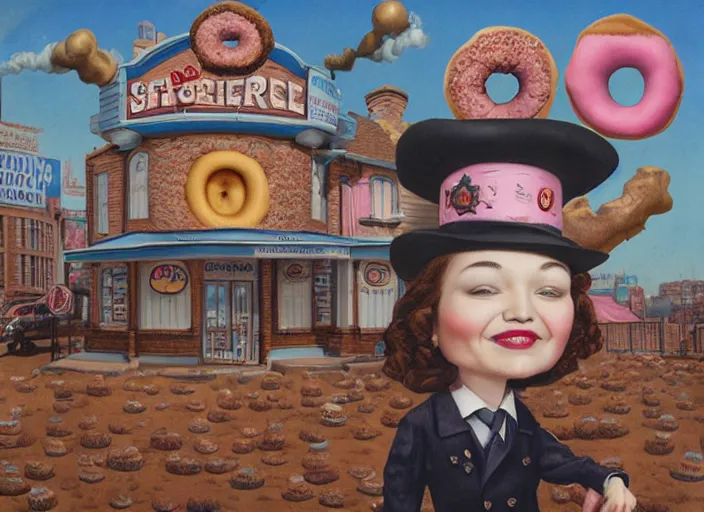 Prompt: the sheriff donut head, lowbrow, matte painting, 3 - d highly detailed, in the style of mark ryden,