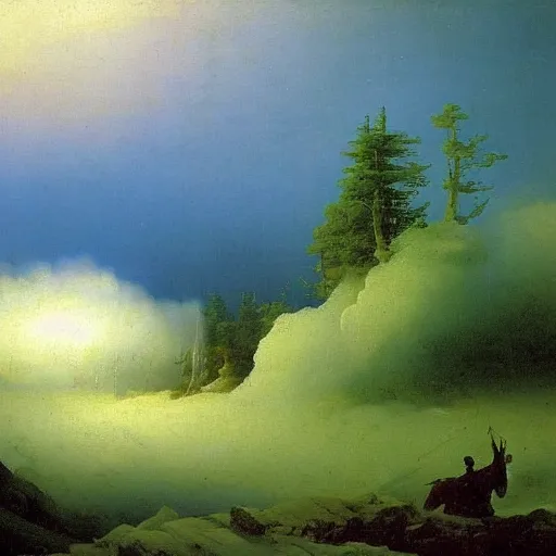 Image similar to aivazovsky's painting. forest landscape. oil on canvas, a masterpiece in the style of aivazovsky.