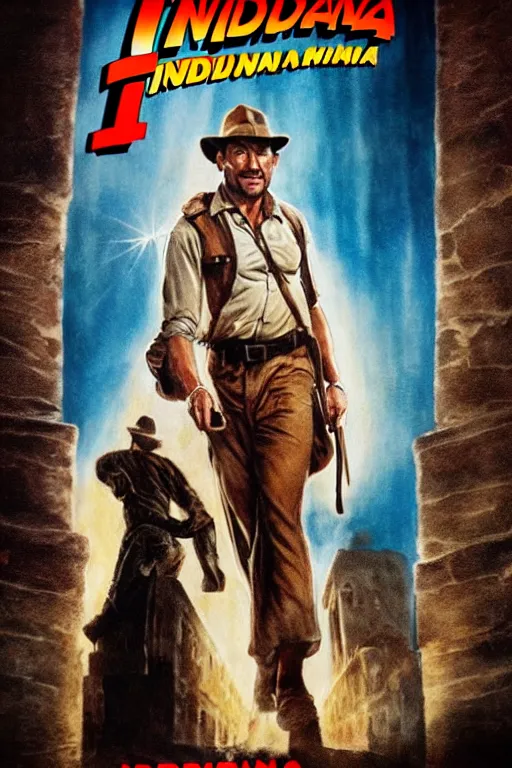 Image similar to new indiana jones film poster, set in rome, indiana jones and the power of the gods ( english text )